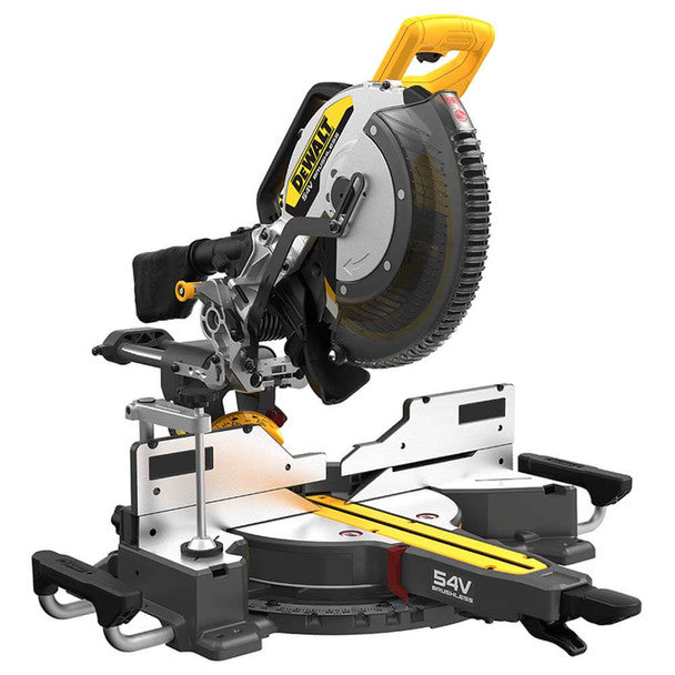Dewalt DCS781X2 54V XR FLEXVOLT Brushless 305mm Sliding Mitre Saw, 2x 9.0Ah XR FLEXVOLT Batteries, Charger & DE7260 Folding Rolling Stand