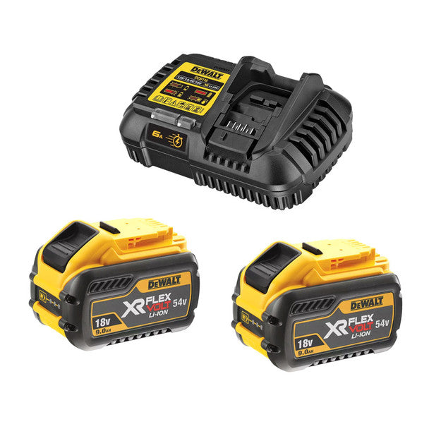 Dewalt DCS781X2 54V XR FLEXVOLT Brushless 305mm Sliding Mitre Saw, 2x 9.0Ah XR FLEXVOLT Batteries, Charger & DE7260 Folding Rolling Stand