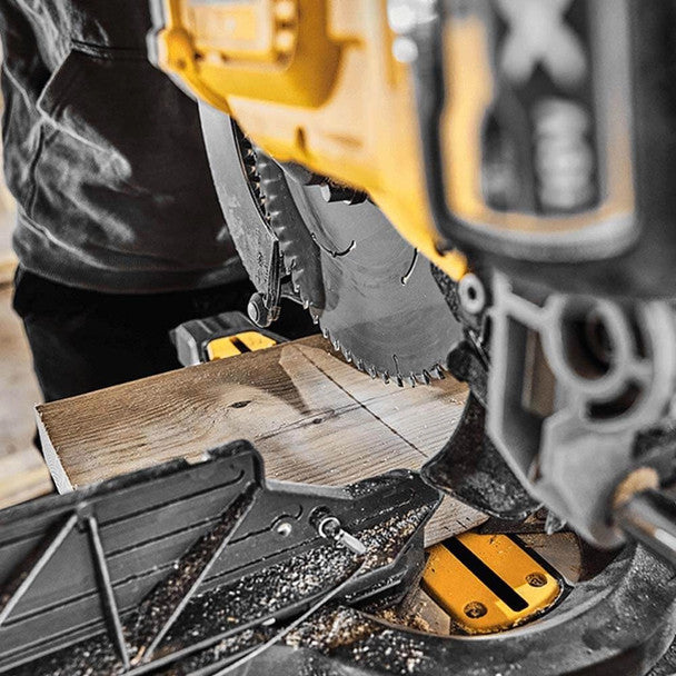 Dewalt DCS781X2 54V XR FLEXVOLT Brushless 305mm Sliding Mitre Saw, 2x 9.0Ah XR FLEXVOLT Batteries, Charger & DE7260 Folding Rolling Stand