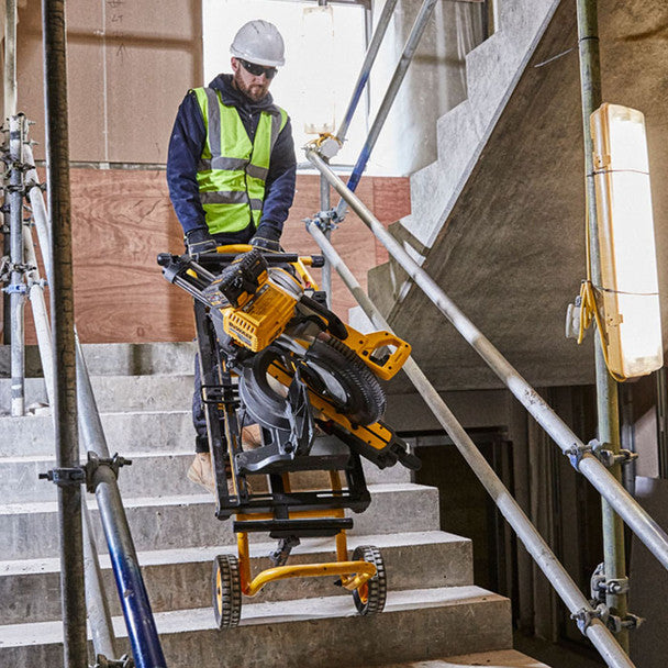 Dewalt DCS781X2 54V XR FLEXVOLT Brushless 305mm Sliding Mitre Saw, 2x 9.0Ah XR FLEXVOLT Batteries, Charger & DE7260 Folding Rolling Stand