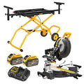 Dewalt DCS781X2 54V XR FLEXVOLT Brushless 305mm Sliding Mitre Saw, 2x 9.0Ah XR FLEXVOLT Batteries, Charger & DE7260 Folding Rolling Stand