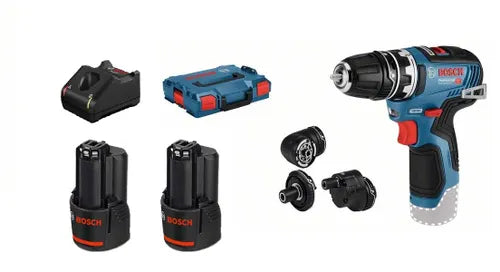 BOSCH 06019H3000 - GSR 12V-35 FC - 12V Cordless drill driver in case with 2 3Ah batteries, charger, spindle and accessories